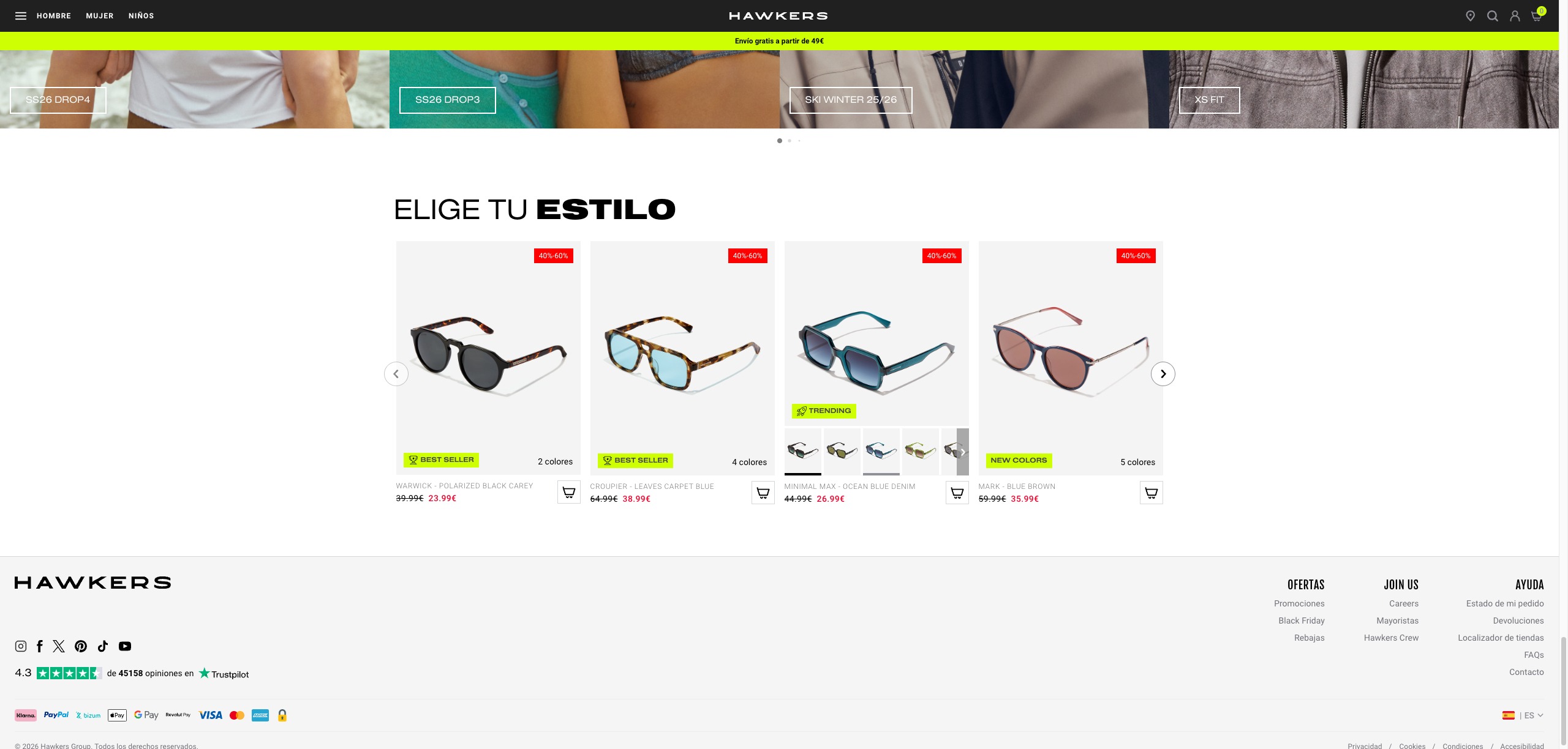 Carrusel y listado de productos en web